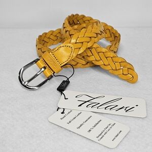 Falari 32" Max NEW Belt Braided Woven Gold Orange Leather Steel Silver Buckle